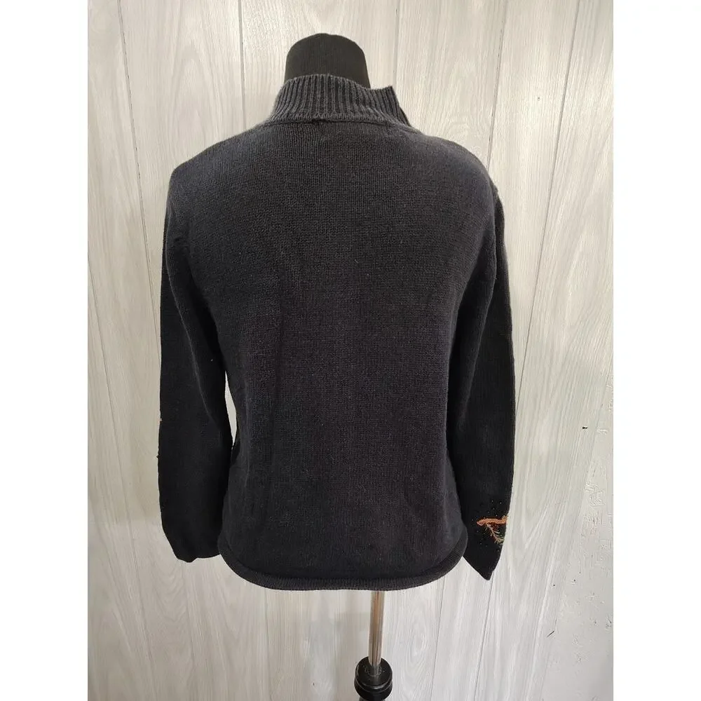 Women's Embellished Full Zip Sweater M Cardinal Grandma Core Mom Embroidered